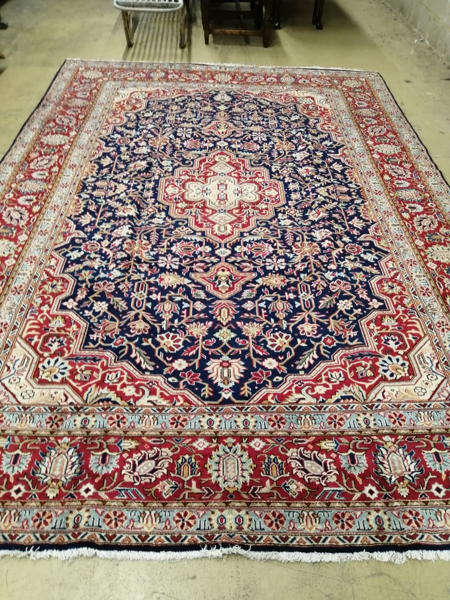 A Kashan blue ground carpet, 360 x 250cm